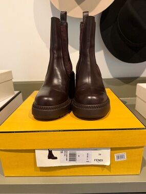 Fendi Chocolate Brown Leather Platform Chelsea Boots
